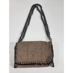 Borse In Pelle Brown Suede Snake Embossed Crossbody Bag Purse Shoulder Italy EUC